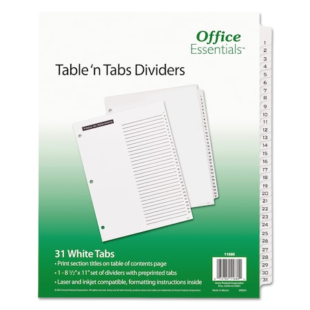 Office Essentials Index System, 1-31, Black/White, PK31 11680